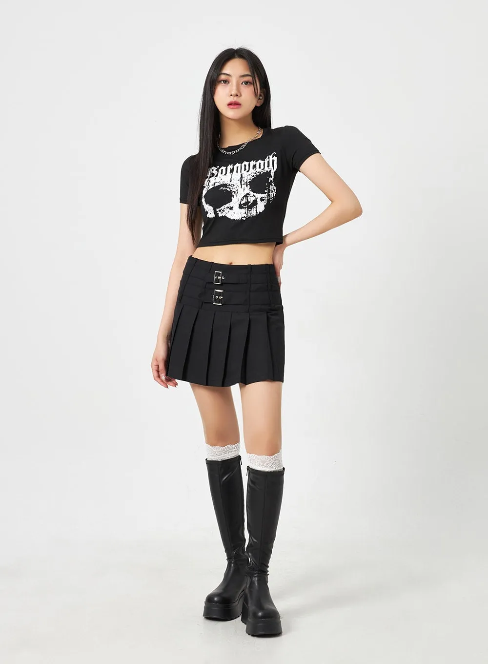 Skull Graphic Cropped Tee BA311 sold by Lewkin product image thumbnail 5