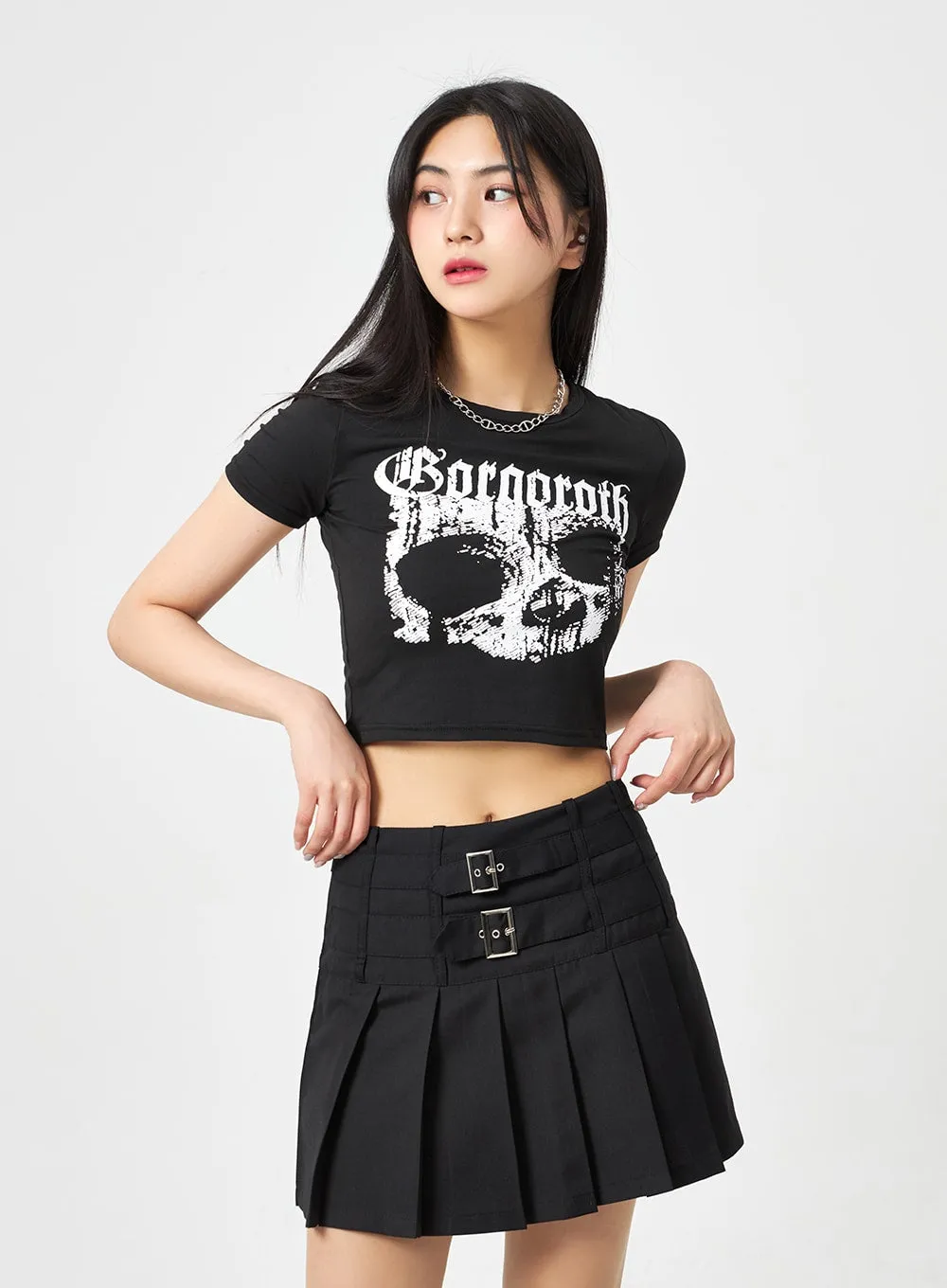 Skull Graphic Cropped Tee BA311 sold by Lewkin