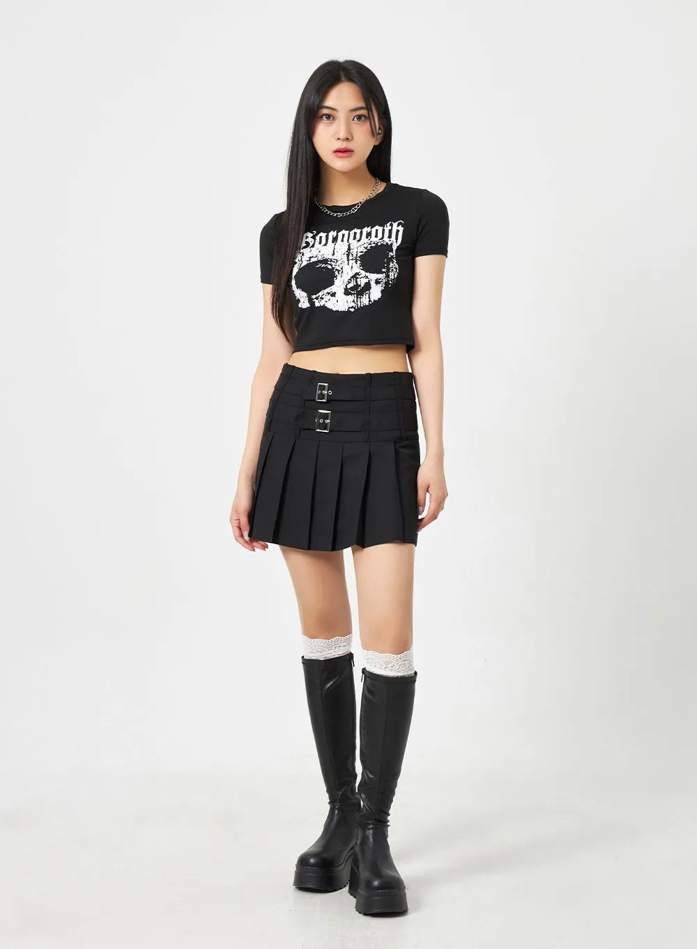 Skull Graphic Cropped Tee BA311 sold by Lewkin product image thumbnail 3