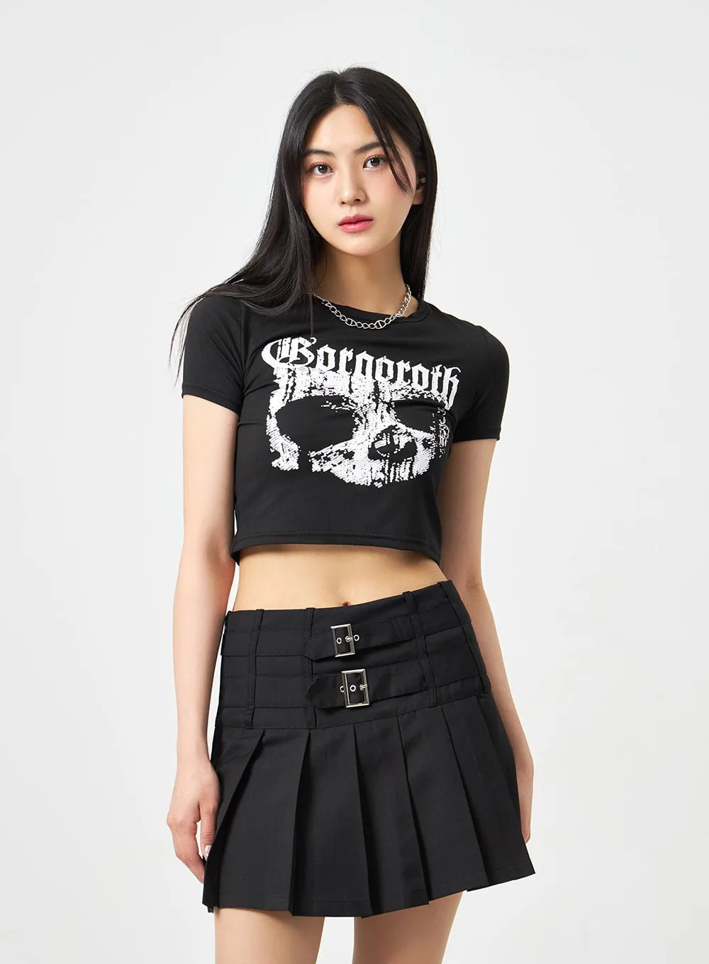 Skull Graphic Cropped Tee BA311 sold by Lewkin product image thumbnail 4