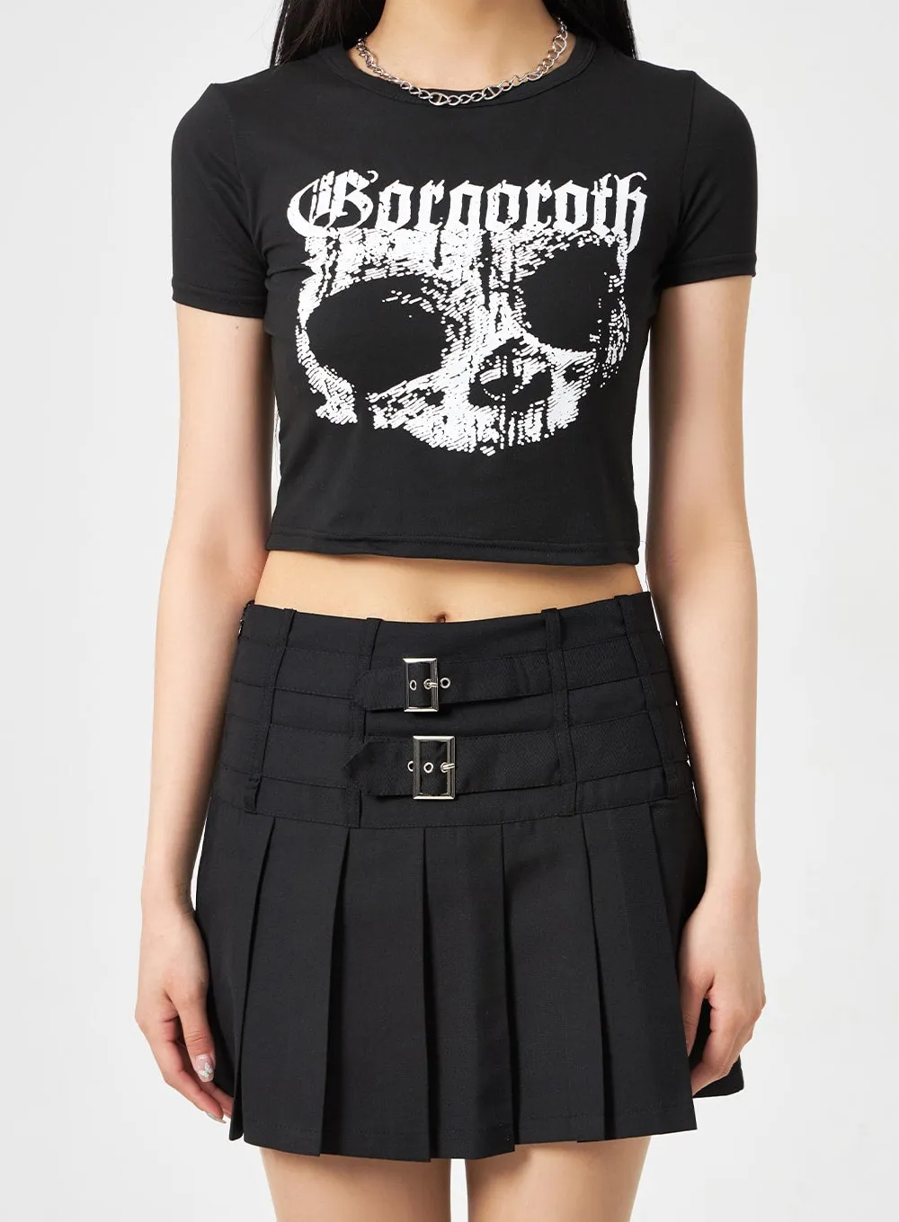 Skull Graphic Cropped Tee BA311 sold by Lewkin product image thumbnail 2