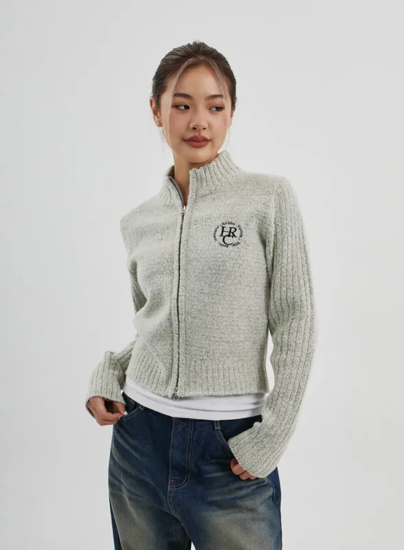 Embroidered Cropped Knit Zip-Up CJ313 sold by Lewkin