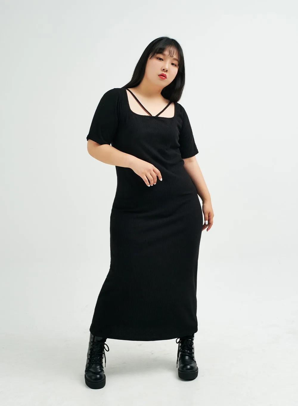 Plus Square Neck V Strap Maxi Dress IY24 sold by Lewkin product image thumbnail 2