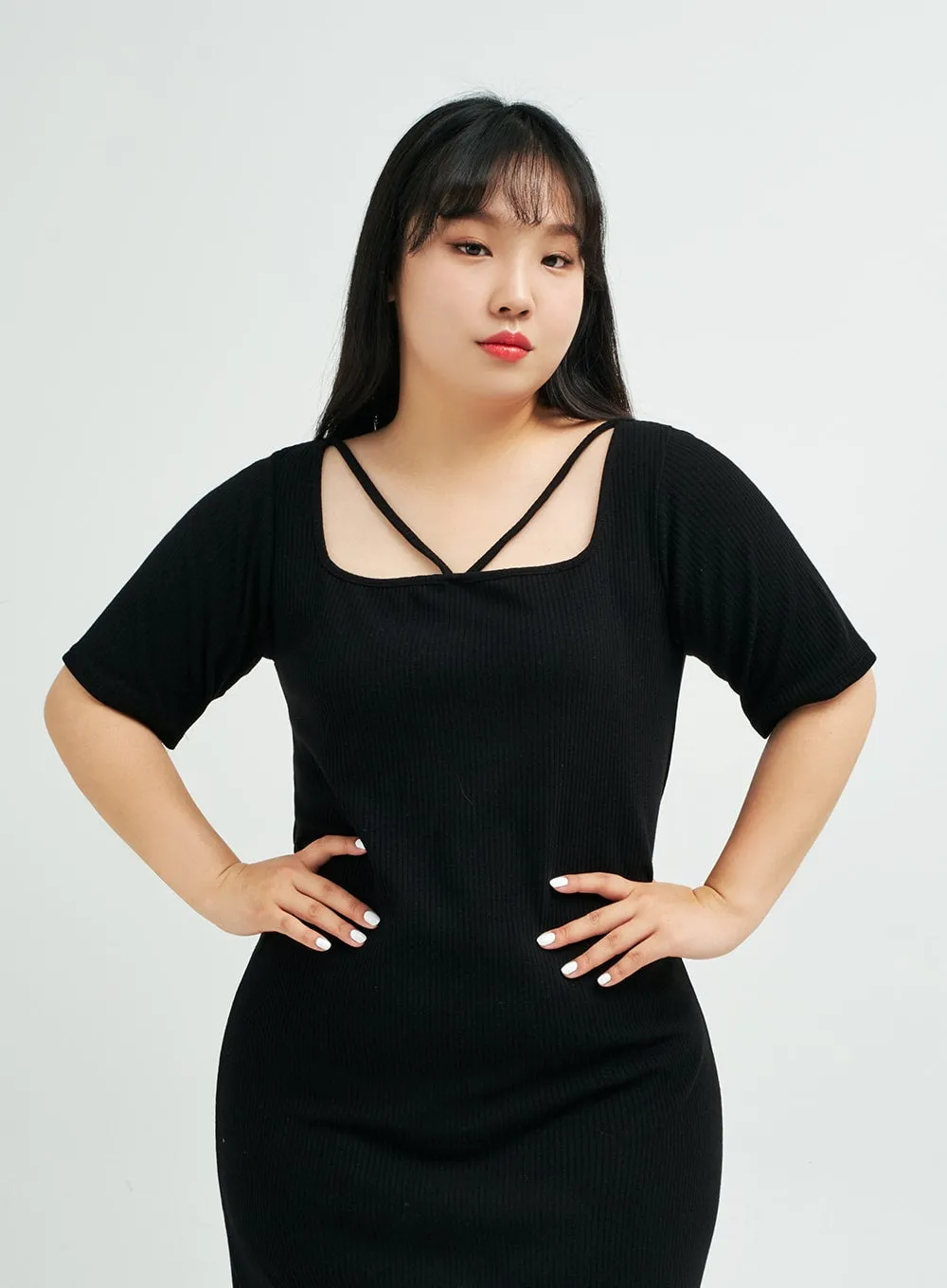 Plus Square Neck V Strap Maxi Dress IY24 sold by Lewkin product image thumbnail 4