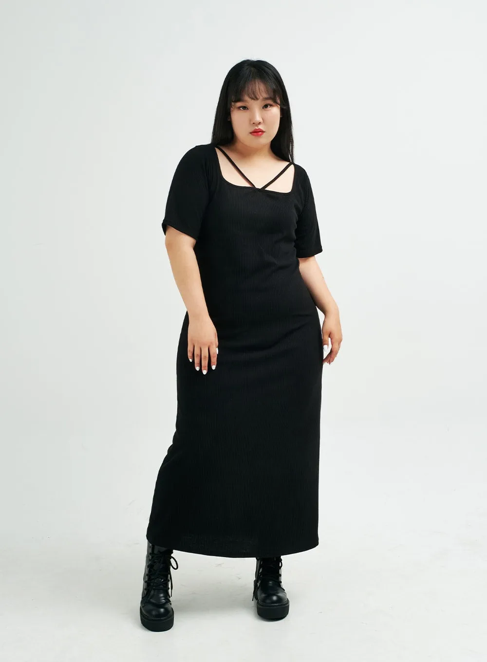 Plus Square Neck V Strap Maxi Dress IY24 sold by Lewkin