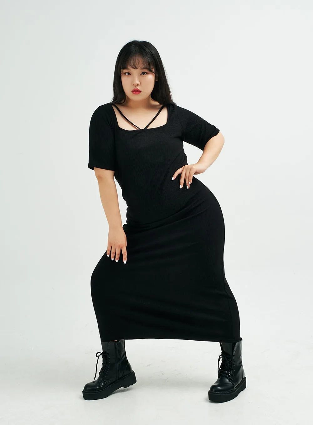 Plus Square Neck V Strap Maxi Dress IY24 sold by Lewkin product image thumbnail 5