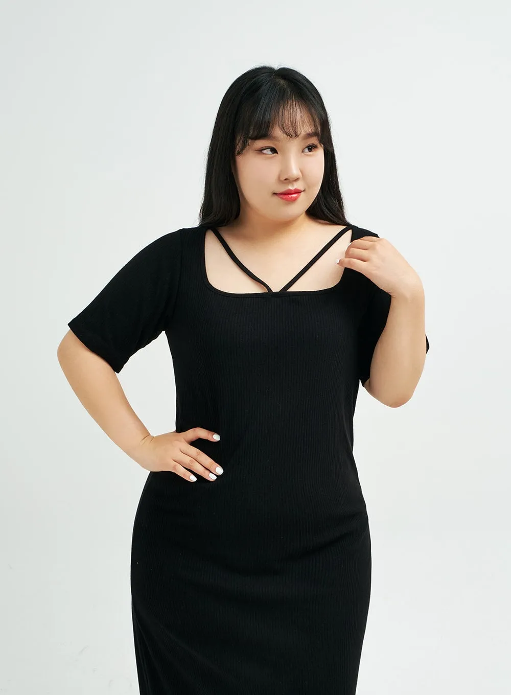 Plus Square Neck V Strap Maxi Dress IY24 sold by Lewkin product image thumbnail 3