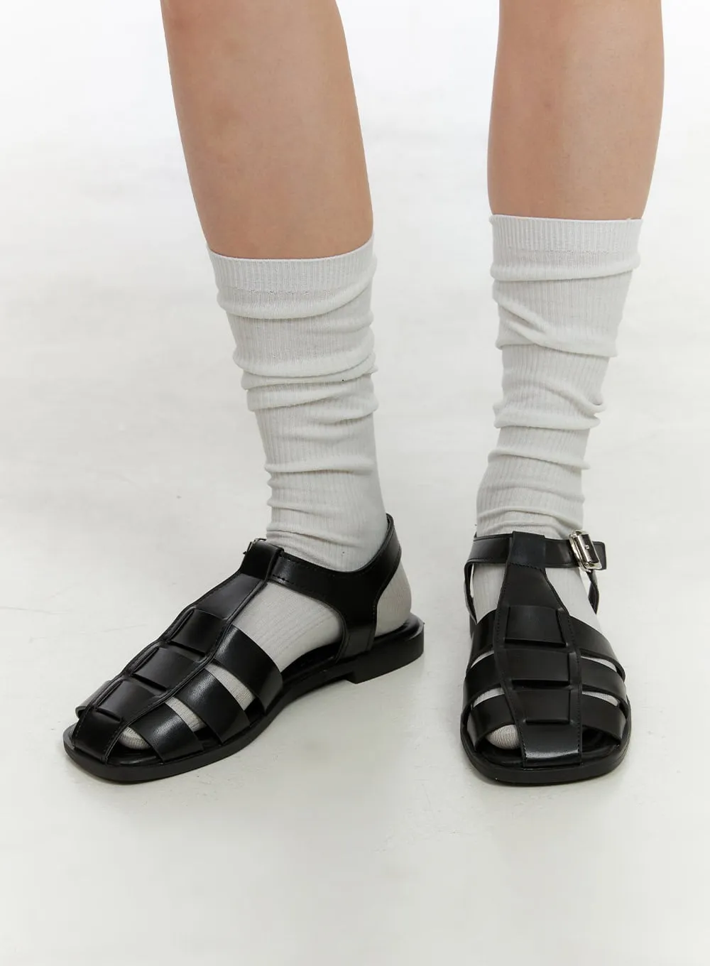 Faux Leather Cage Flats OL411 sold by Lewkin product image thumbnail 2