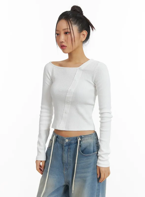 Ribbed Button Long Sleeve Top CJ429 sold by Lewkin