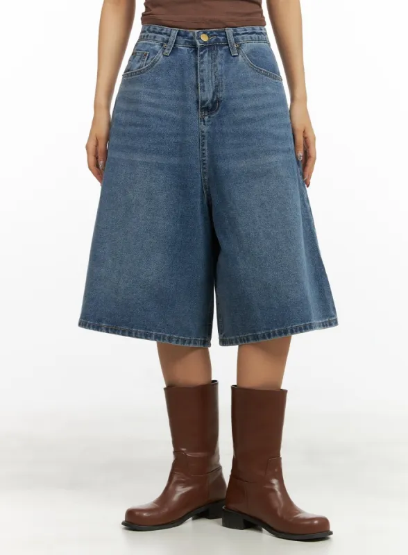 Washed Denim Midi Baggy Jorts CY420 sold by Lewkin