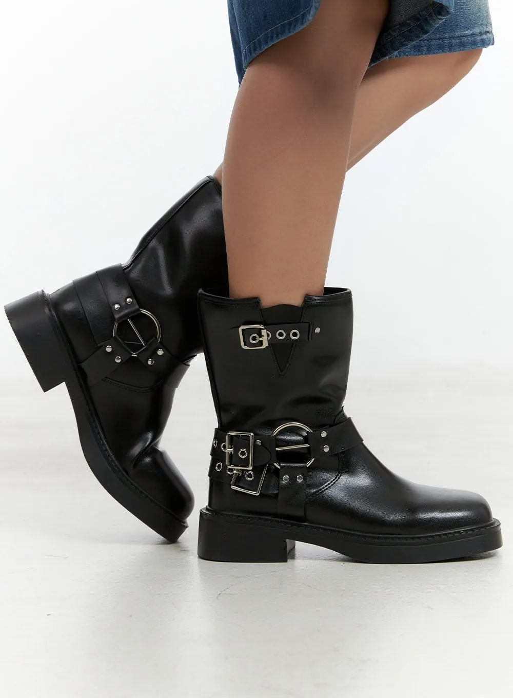 Buckle Faux Leather Midi Boots OL408 sold by Lewkin