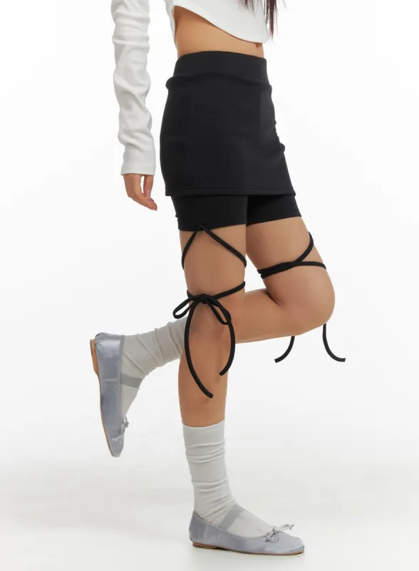 Solid Knotted Wrap Mini Skort CM412 sold by Lewkin
