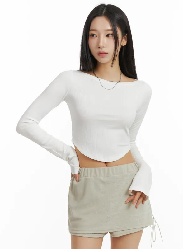 Slim Fit Long Sleeve Crop Top CJ408 sold by Lewkin