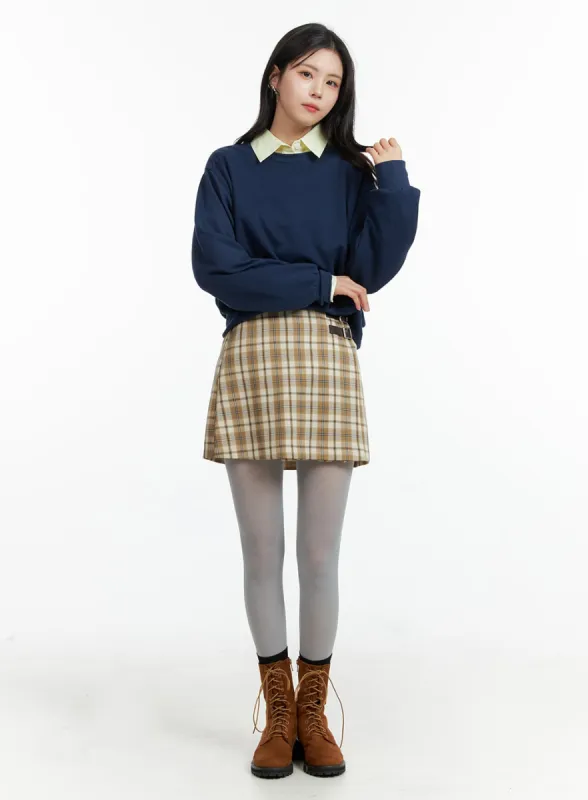Checkered Buckle Mini Skirt OF415 sold by Lewkin