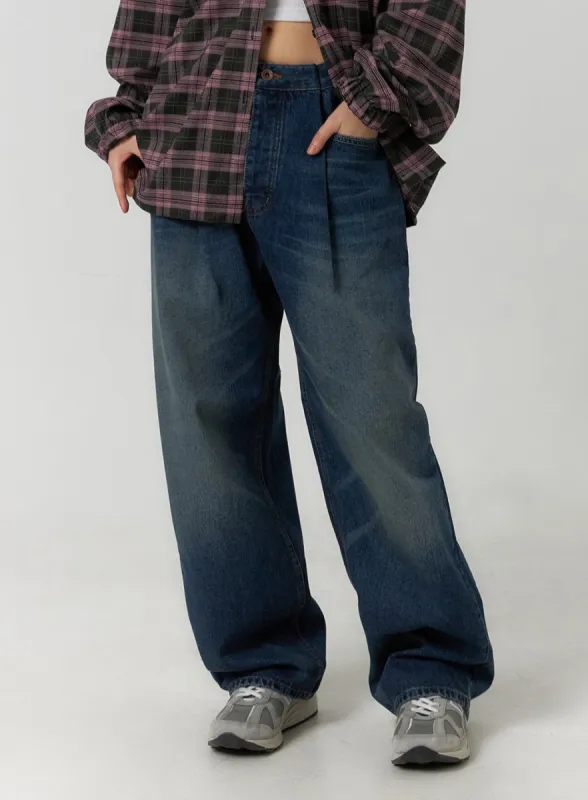 Wide Leg Washed Denim Jeans CF407 sold by Lewkin