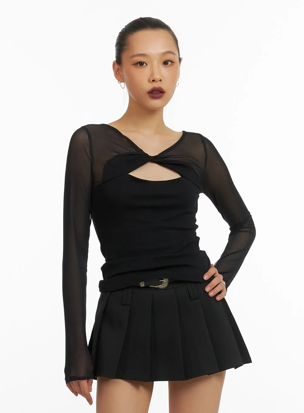 Twist Sheer V-Neck Top IA417 sold by Lewkin product image thumbnail 4