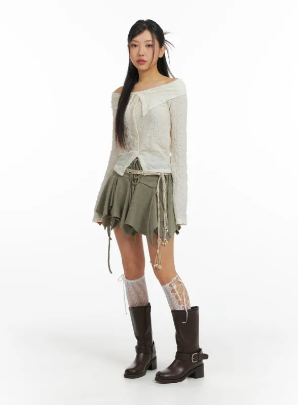 Shirred Hem Bowknot Mini Skirt CF426 sold by Lewkin