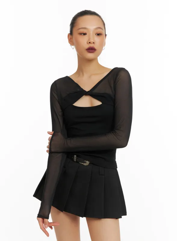 Twist Sheer V-Neck Top IA417 sold by Lewkin