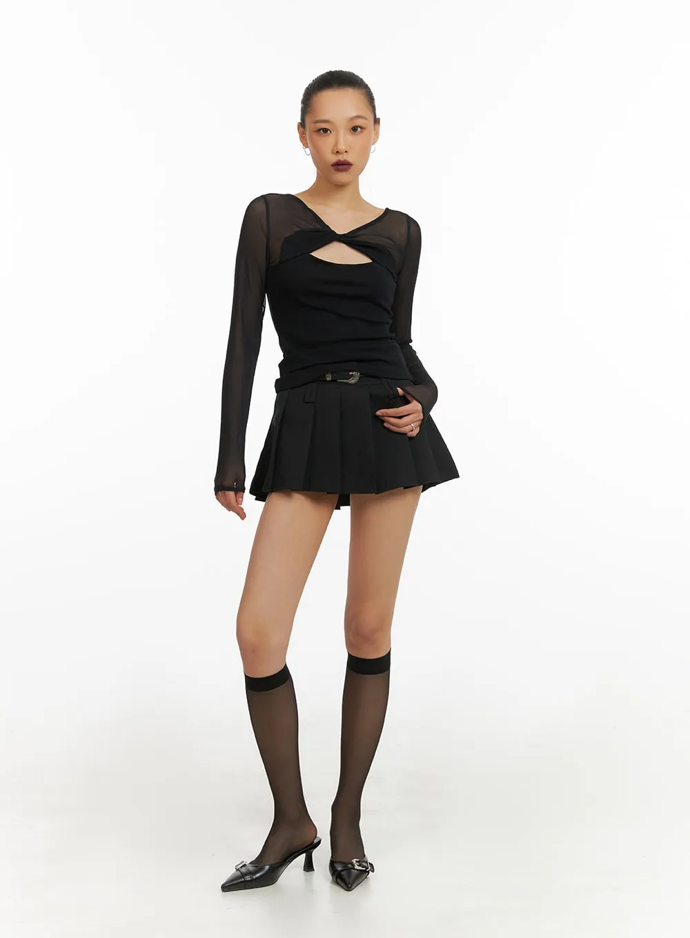 Twist Sheer V-Neck Top IA417 sold by Lewkin product image thumbnail 2