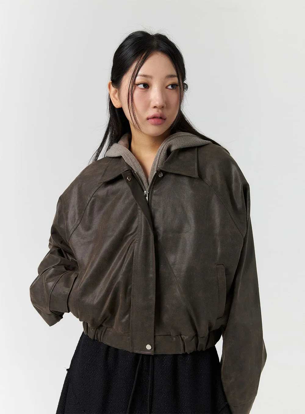 Vintage Wash Faux Leather Jacket CS305 sold by Lewkin product image thumbnail 4