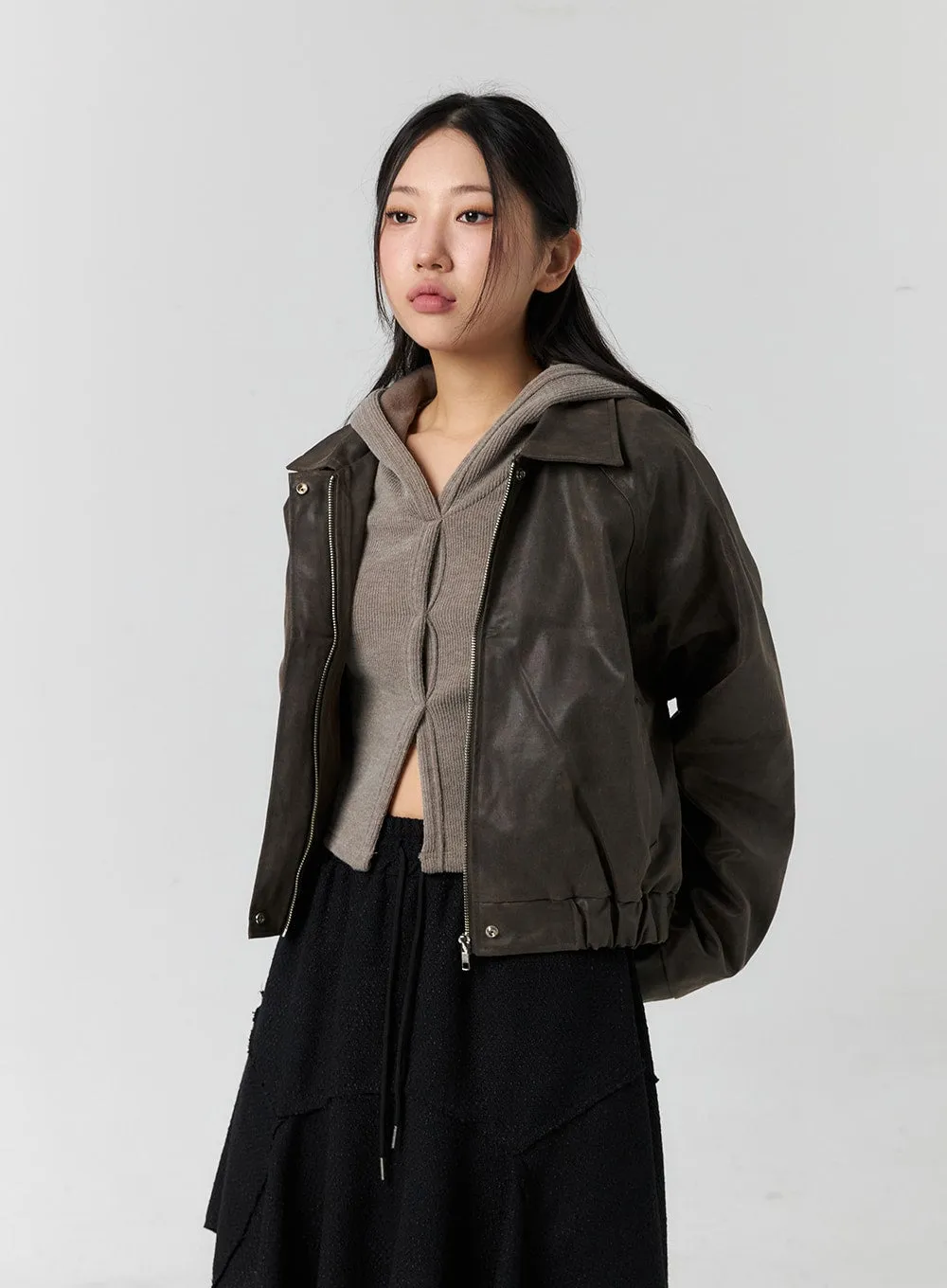 Vintage Wash Faux Leather Jacket CS305 sold by Lewkin product image thumbnail 5