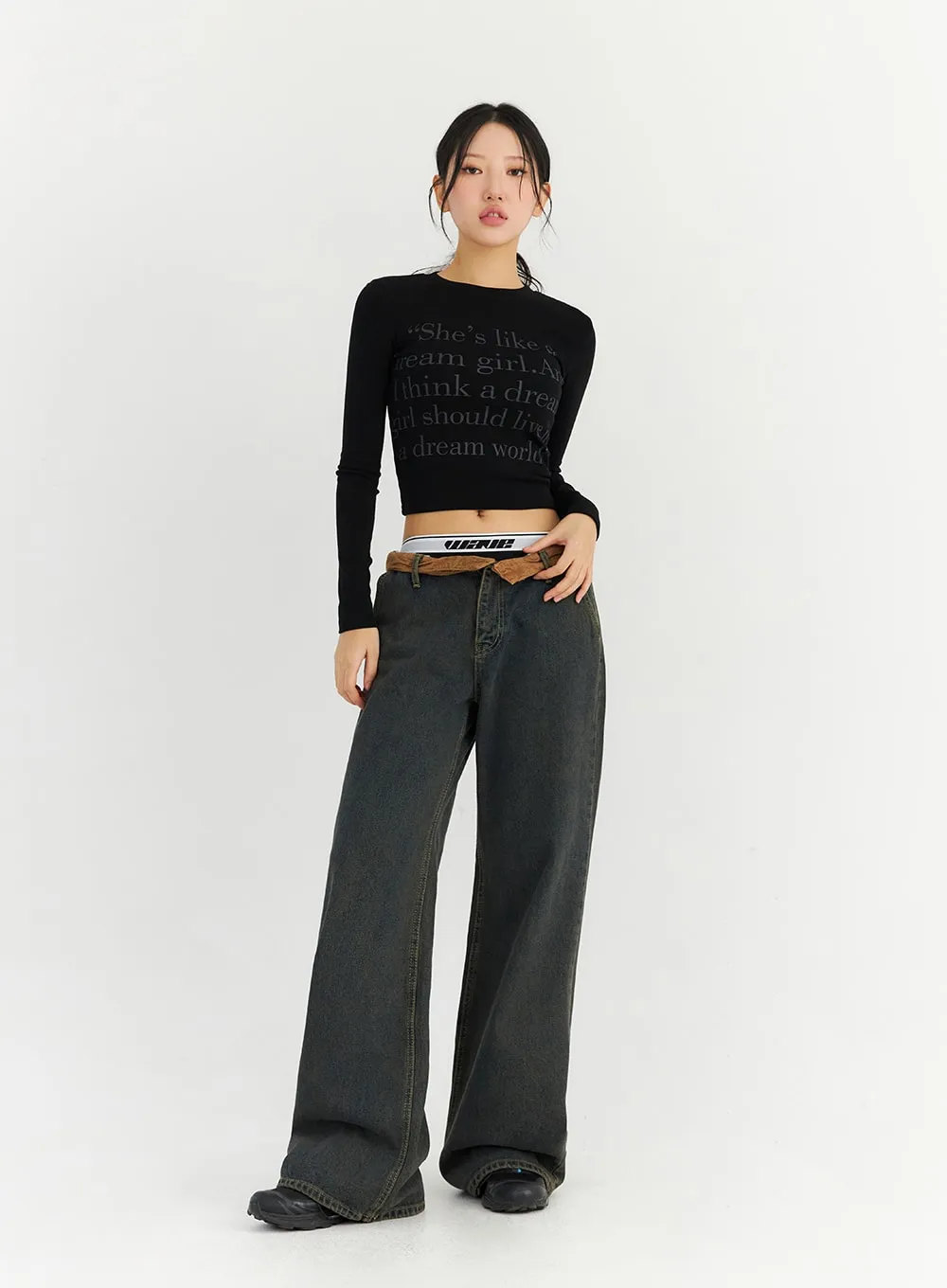 Lettering Long Sleeve Crop Tee CN303 sold by Lewkin product image thumbnail 2