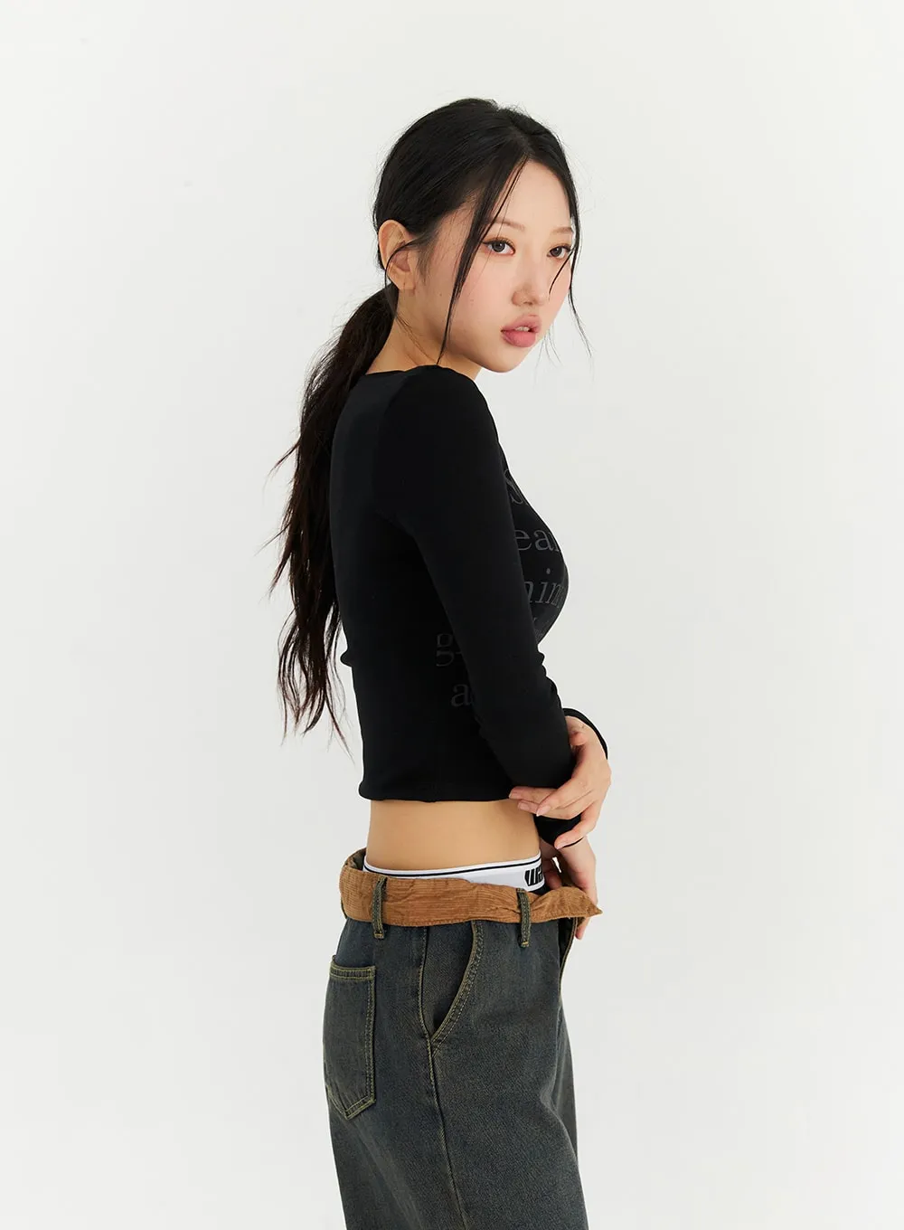 Lettering Long Sleeve Crop Tee CN303 sold by Lewkin product image thumbnail 4