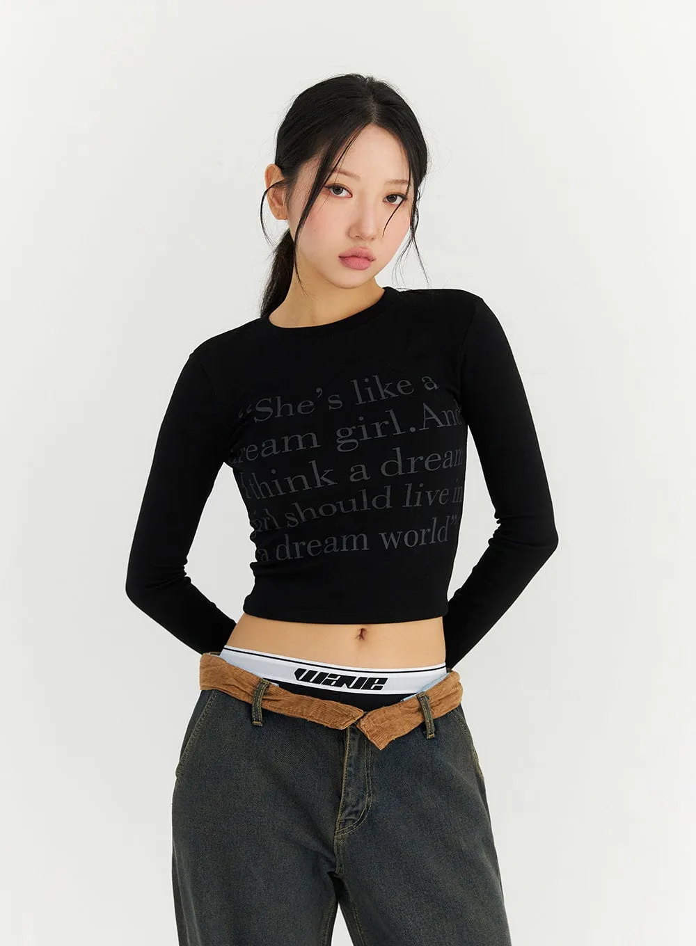 Lettering Long Sleeve Crop Tee CN303 sold by Lewkin product image thumbnail 5