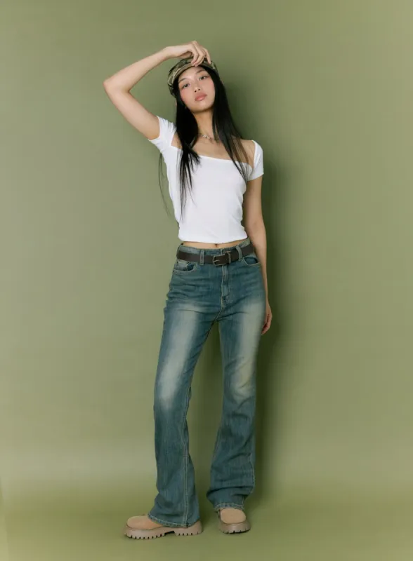 Washed Bootcut Jeans IL419 sold by Lewkin