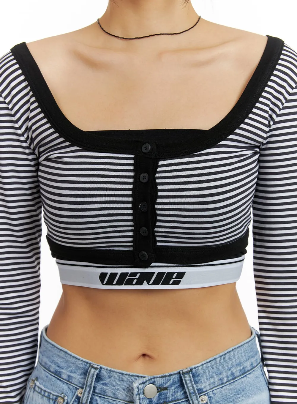 Round Neck Striped Long Sleeve Crop Top CM407 sold by Lewkin product image thumbnail 4