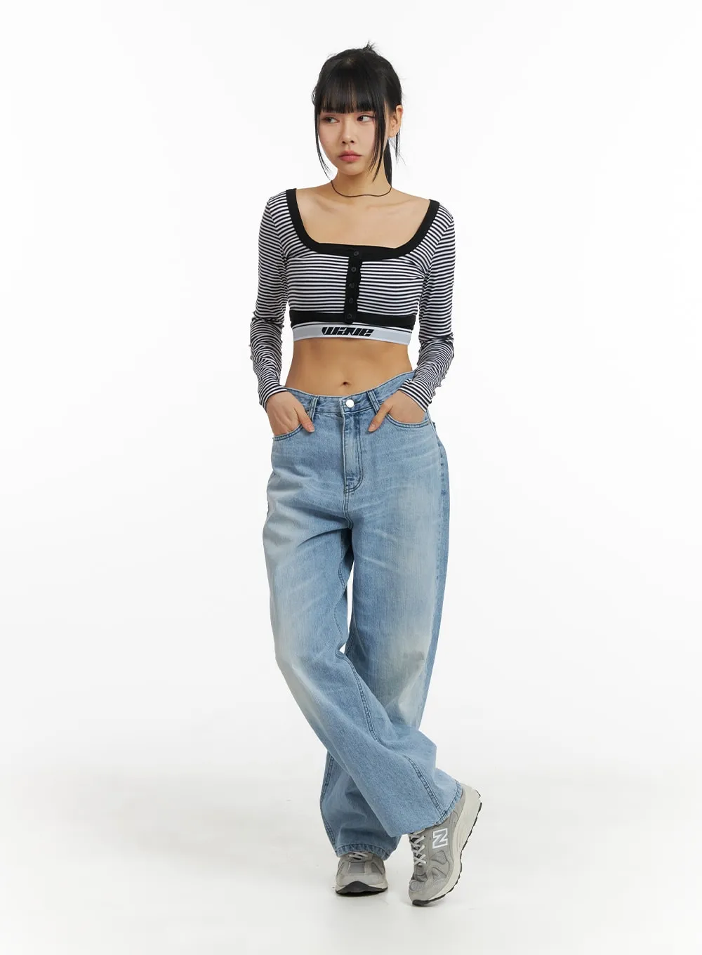 Round Neck Striped Long Sleeve Crop Top CM407 sold by Lewkin product image thumbnail 2