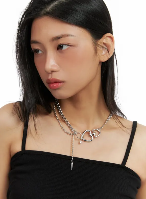 Double Chain Heart Necklace CA424 sold by Lewkin