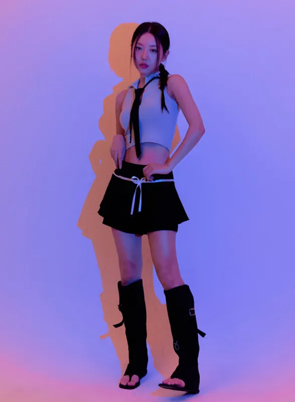 Ribbon Pleated Mini Skort OU404 sold by Lewkin