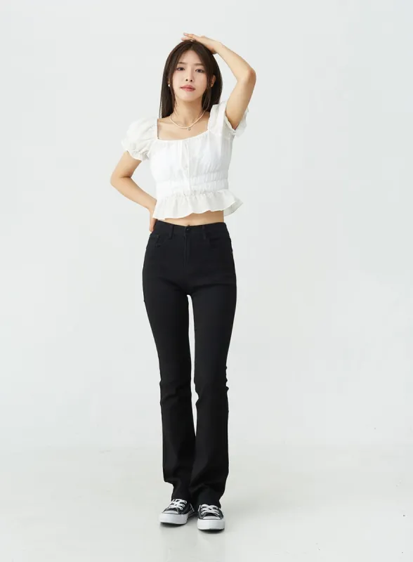Black Spandex Boot-Cut Pants OU7 sold by Lewkin