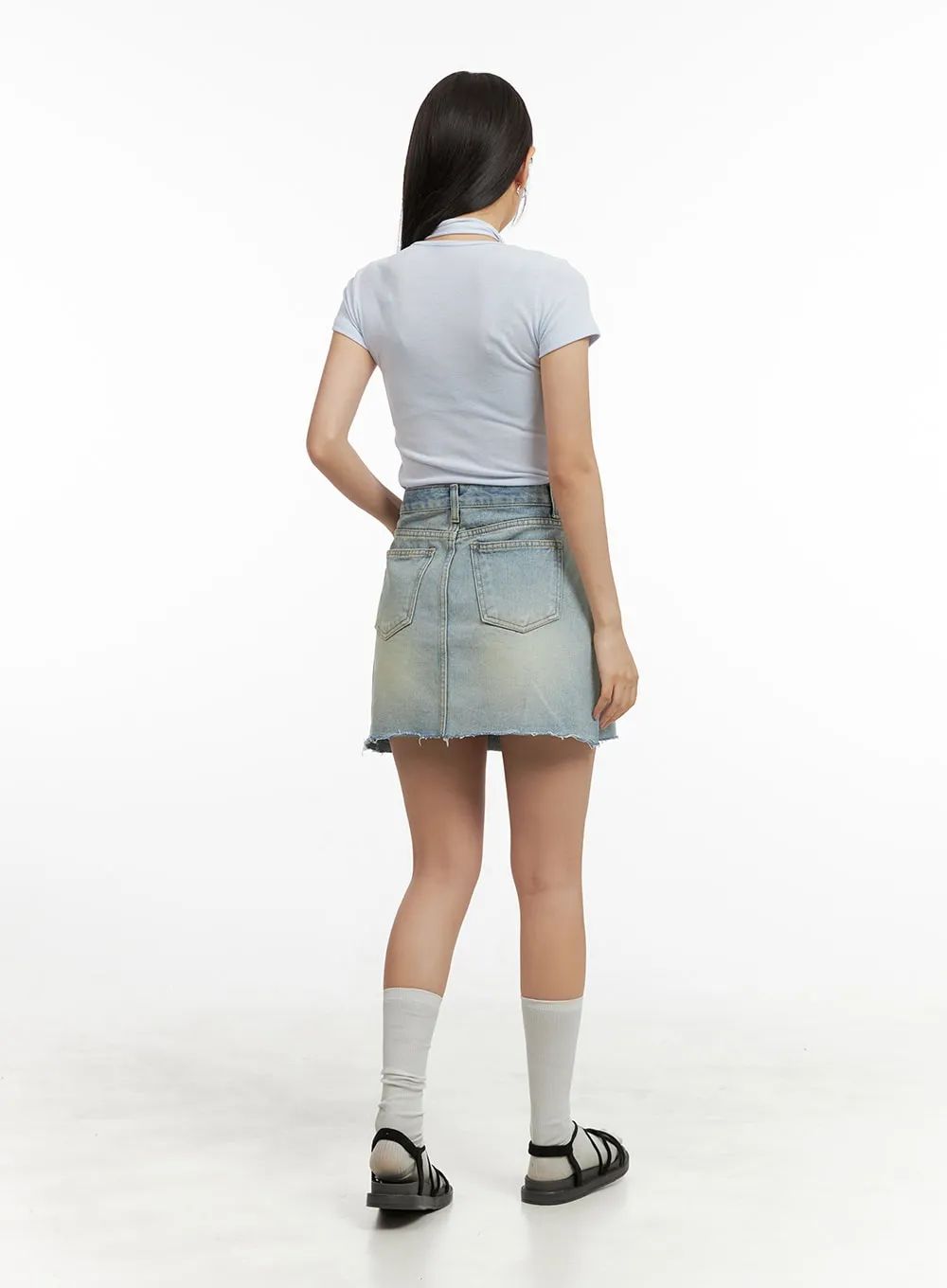 Square Neck Slim Fit Tee with Scarf OU407 sold by Lewkin product image thumbnail 3