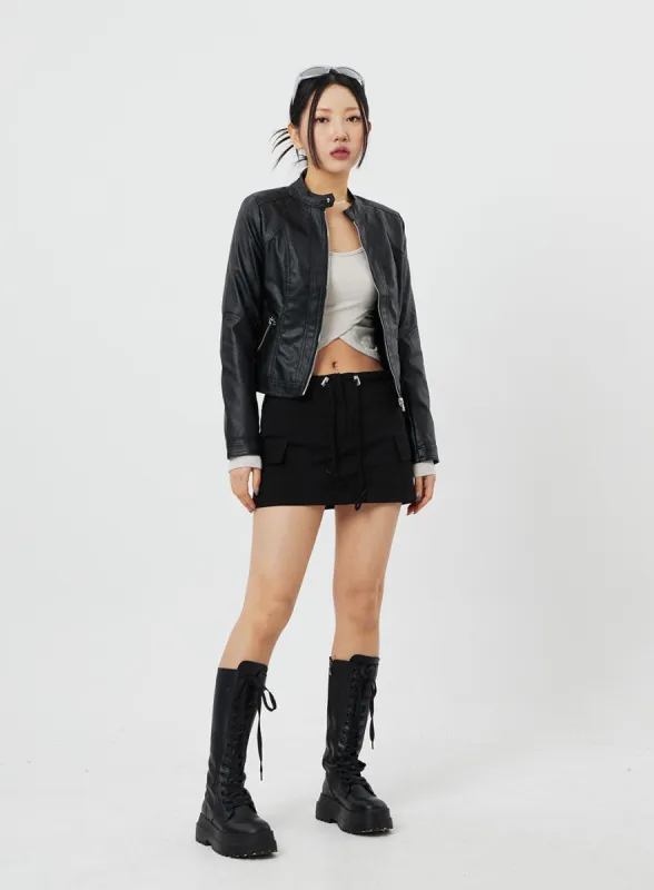 Drawstring Mini Skirt CF314 sold by Lewkin