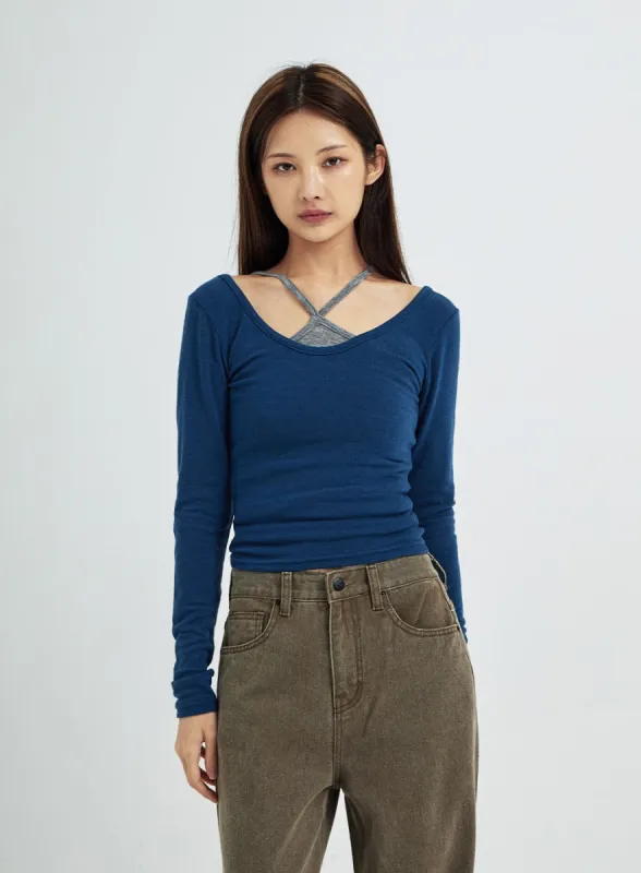 Caroline Long Sleeve Strip Top Set CS07 sold by Lewkin