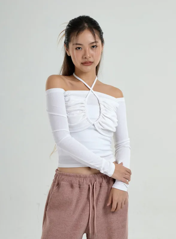 Neck Cross Strap Off-Shoulder T-Shirt CO25 sold by Lewkin