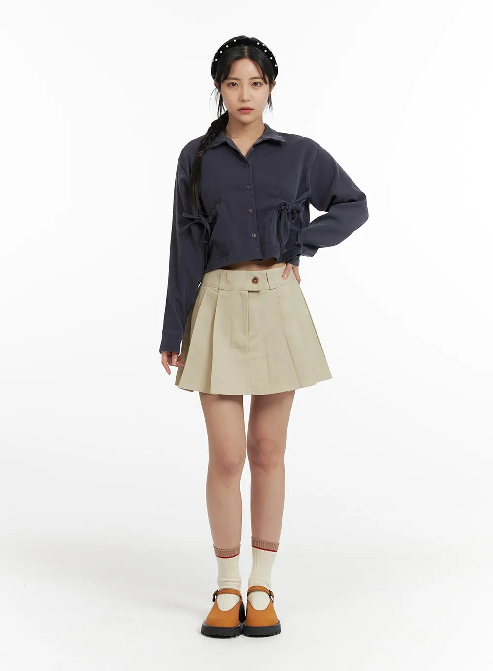 A-Line Pleated Mini Skirt OF422 sold by Lewkin product image thumbnail 3