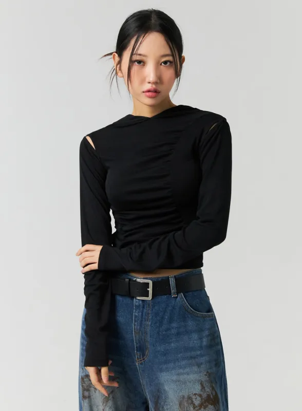 Cutout Hooded Crop Top CO323 sold by Lewkin