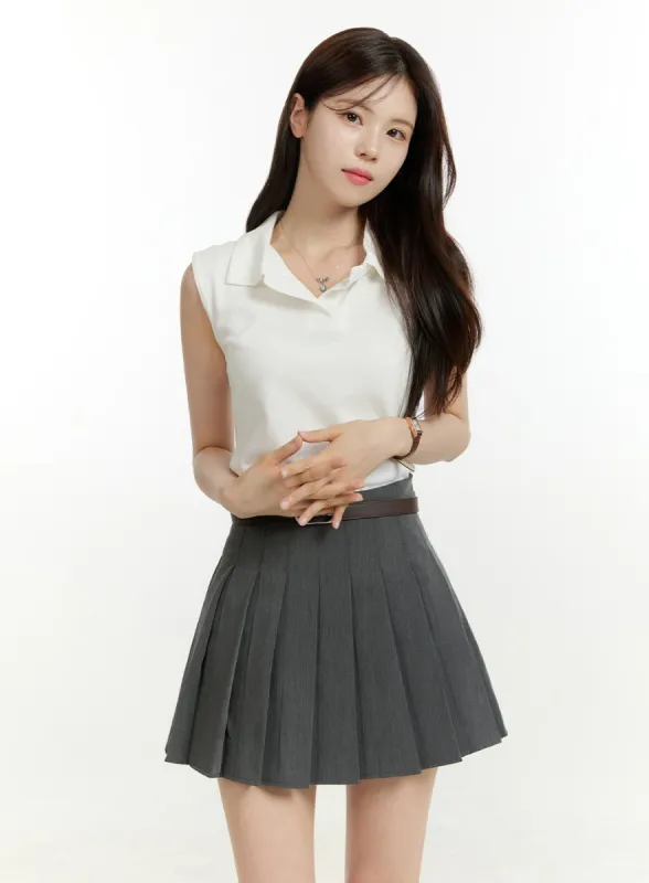 Solid Sleeveless Collar Top OU428 sold by Lewkin
