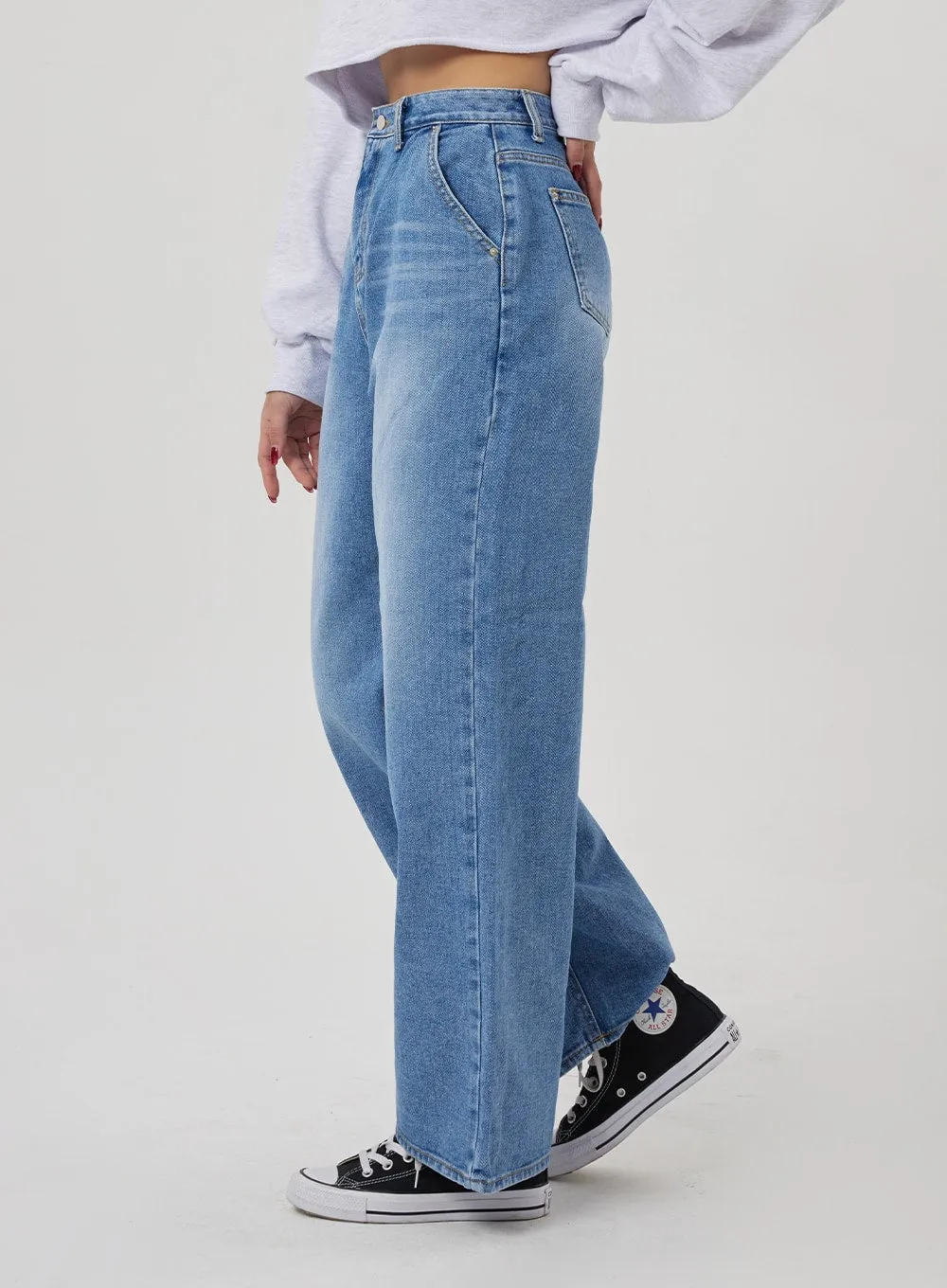 Semi Wide Medium Wash Jeans BF310 sold by Lewkin product image thumbnail 4