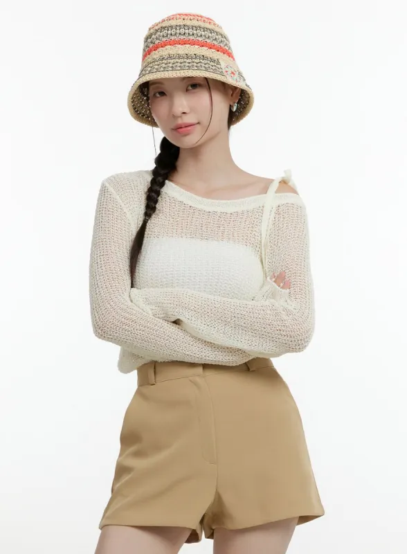 One-Shoulder Strap Mesh Knit Top OL423 sold by Lewkin