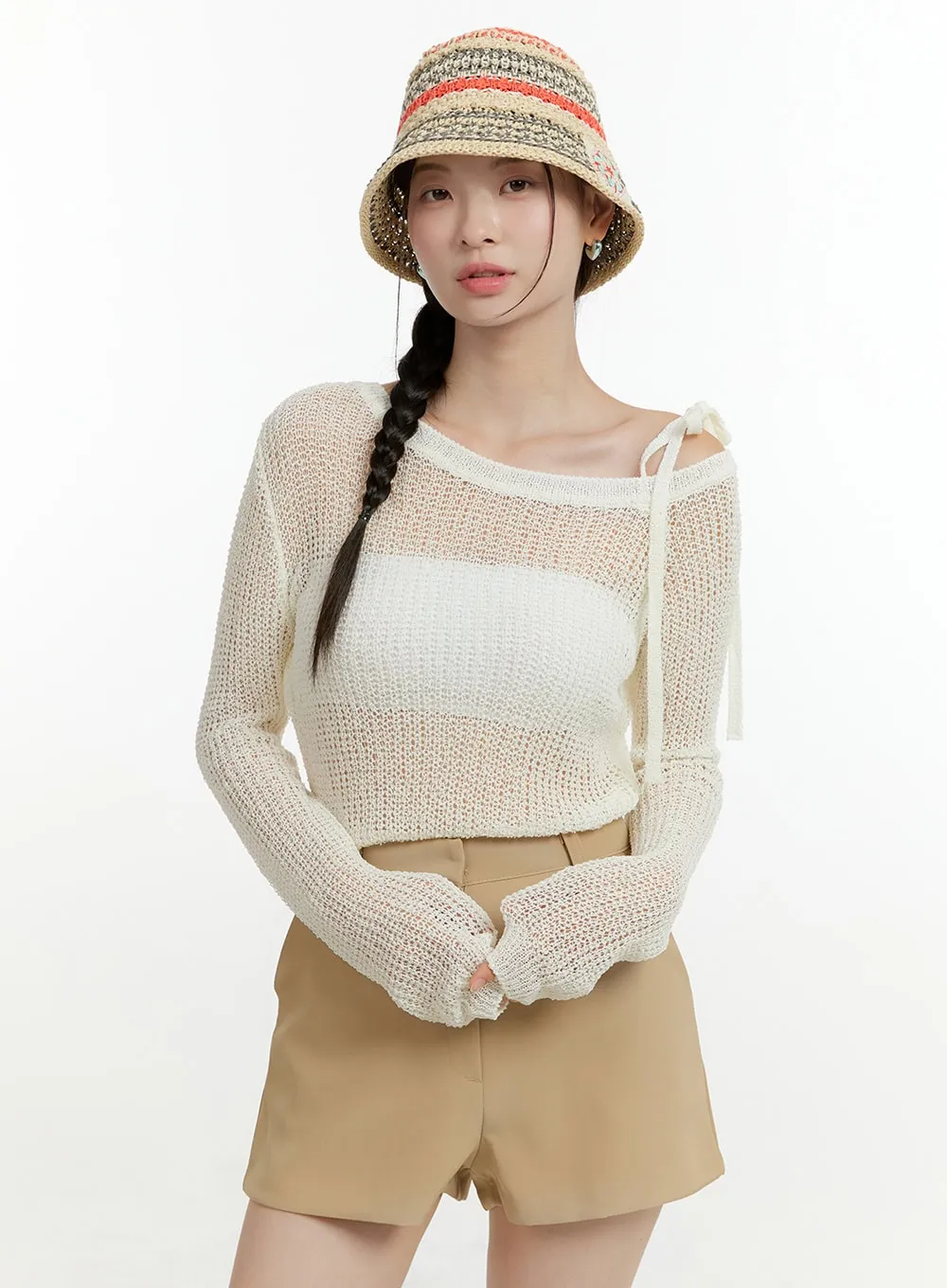 One-Shoulder Strap Mesh Knit Top OL423 sold by Lewkin product image thumbnail 4
