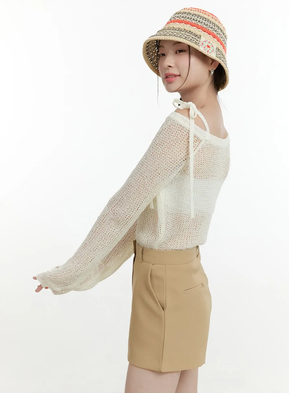 One-Shoulder Strap Mesh Knit Top OL423 sold by Lewkin product image thumbnail 5