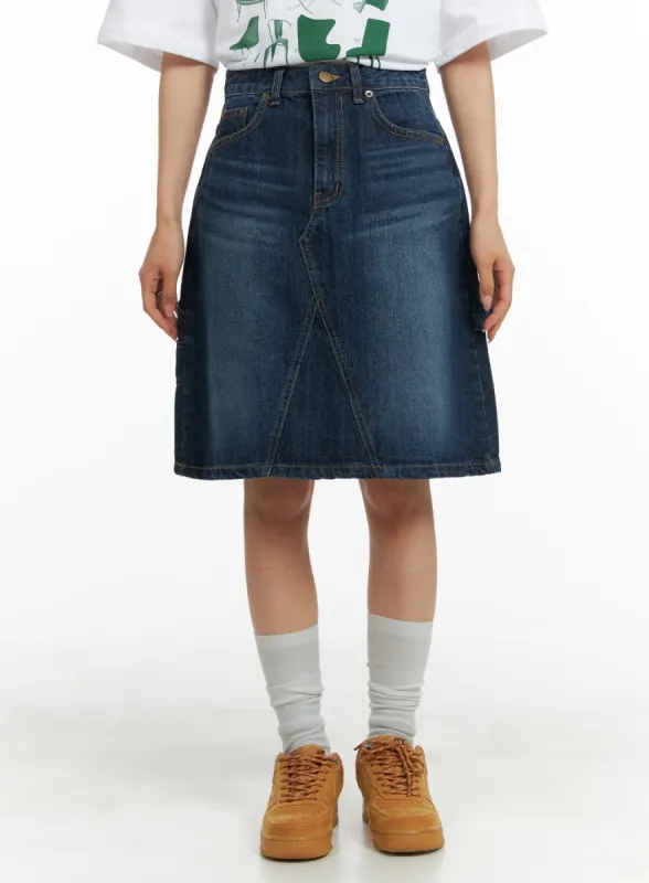 Washed Denim Midi Skirt CA404 sold by Lewkin