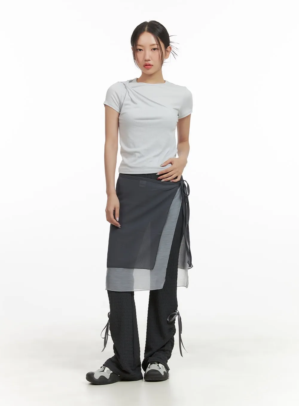 Ribbon Slim Fit Shirred Pants CY423 sold by Lewkin product image thumbnail 2