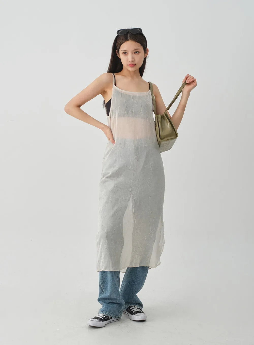 Wrinkle Sheer Cami Maxi Dress CJ08 sold by Lewkin