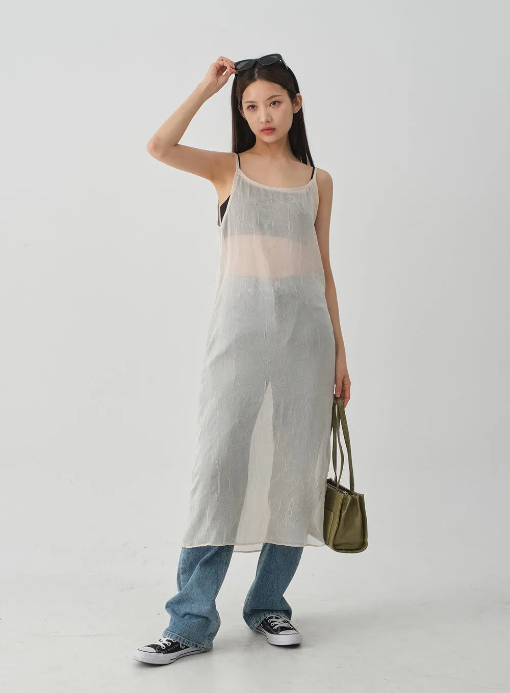 Wrinkle Sheer Cami Maxi Dress CJ08 sold by Lewkin product image thumbnail 4
