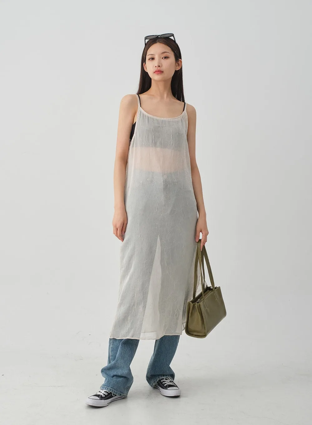 Wrinkle Sheer Cami Maxi Dress CJ08 sold by Lewkin product image thumbnail 5